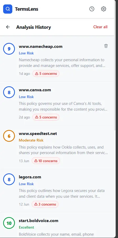 TermsLens Extension (Kiro) preview